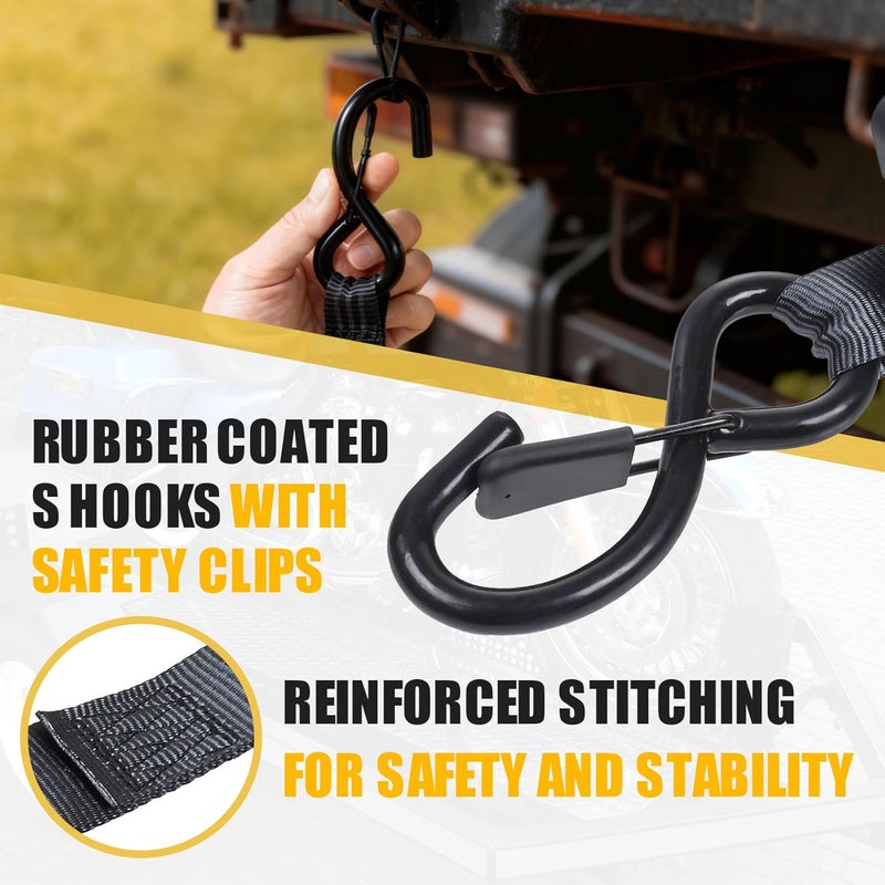Ayaport Retractable Ratchet Straps 1in X 12ft(2PK)-1500lb Break Strength, Heavy Duty Ratchet Straps Self Retractable Tie Downs with Soft Loops for Motorcycle, Dirt Bike, Cargo, Truck Accessories - Image 4